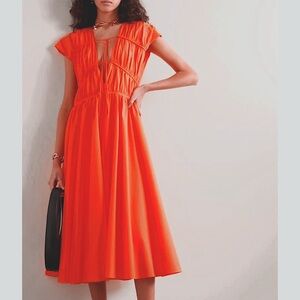 Cotton tie front maxi dress in coral size 8 M